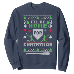 Baseball Ugly Christmas Sweatshirt I'll Be Home For Xmas TS10 Navy Print Your Wear