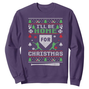 Baseball Ugly Christmas Sweatshirt I'll Be Home For Xmas TS10 Purple Print Your Wear