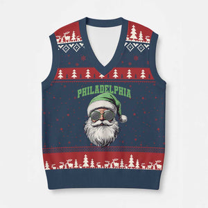 Christmas PFE V-Neck Knit Sweater Vest Vintage Santa Claus Face Game Day TS10 Navy Red Print Your Wear