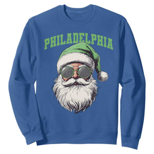Christmas Philadelphia Fan Sweatshirt Vintage Santa Claus Face Game Day TS10 Royal Blue Print Your Wear