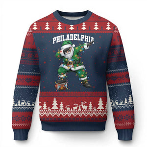 Christmas PFE Ugly Christmas Sweater Funny Dabbing Santa Football Lovers Game Day TS10 Navy Red Print Your Wear