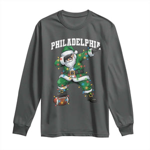 Christmas PFE Long Sleeve Shirt Funny Dabbing Santa Football Lovers Game Day TS10 Dark Heather Print Your Wear
