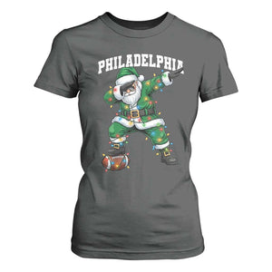 Christmas PFE T Shirt For Women Funny Dabbing Santa Football Lovers Game Day TS10 Dark Heather Print Your Wear
