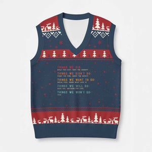 Retro Vintage Things We Did Didnt Want Will Wont Do V-Neck Knit Sweater Vest TS10 Navy Red Print Your Wear