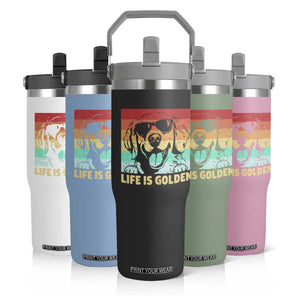 Golden Retriever Dog Flip Straw Tumbler Life is Golden Retro Vintage TS10 Print Your Wear