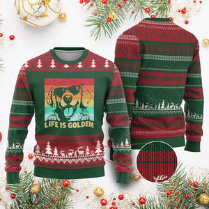Golden Retriever Dog Ugly Christmas Sweater Life is Golden Retro Vintage TS10 Red Green Print Your Wear