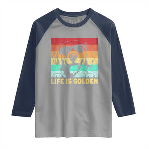 Golden Retriever Dog Raglan Shirt Life is Golden Retro Vintage TS10 Sport Gray Navy Print Your Wear