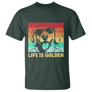 Golden Retriever Dog T Shirt Life is Golden Retro Vintage TS10 Dark Forest Green Print Your Wear