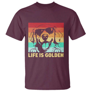 Golden Retriever Dog T Shirt Life is Golden Retro Vintage TS10 Maroon Print Your Wear