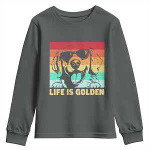 Golden Retriever Dog Youth Sweatshirt Life is Golden Retro Vintage TS10 Dark Heather Print Your Wear