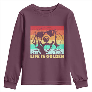 Golden Retriever Dog Youth Sweatshirt Life is Golden Retro Vintage TS10 Maroon Print Your Wear