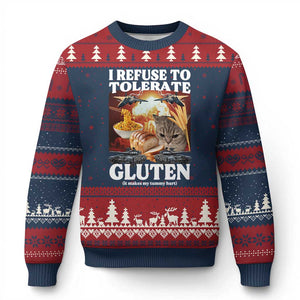 Gluten Intolerance Cat Meme Ugly Christmas Sweater I Refuse To Tolerate Gluten TS10 Navy Red Print Your Wear