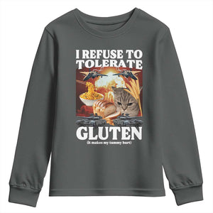 Gluten Intolerance Cat Meme Youth Sweatshirt I Refuse To Tolerate Gluten TS10 Dark Heather Print Your Wear