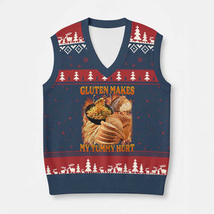Funny Gluten Free V-Neck Knit Sweater Vest Gluten Makes My Tummy Hurt Vintage Bootleg Graphic TS10 Navy Red Print Your Wear