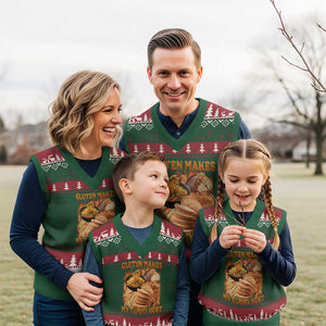Funny Gluten Free V-Neck Knit Sweater Vest Gluten Makes My Tummy Hurt Vintage Bootleg Graphic TS10 Red Green Print Your Wear