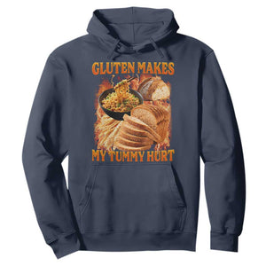 Funny Gluten Free Hoodie Gluten Makes My Tummy Hurt Vintage Bootleg Graphic TS10 Navy Print Your Wear