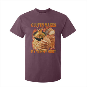 Funny Gluten Free T Shirt For Kid Gluten Makes My Tummy Hurt Vintage Bootleg Graphic TS10 Maroon Print Your Wear