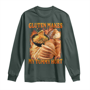 Funny Gluten Free Long Sleeve Shirt Gluten Makes My Tummy Hurt Vintage Bootleg Graphic TS10 Dark Forest Green Print Your Wear