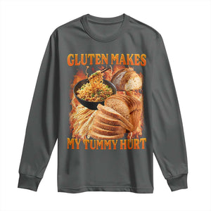 Funny Gluten Free Long Sleeve Shirt Gluten Makes My Tummy Hurt Vintage Bootleg Graphic TS10 Dark Heather Print Your Wear