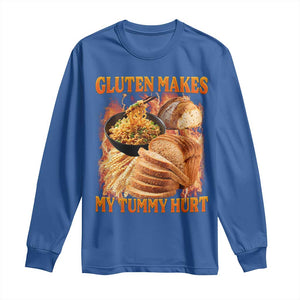 Funny Gluten Free Long Sleeve Shirt Gluten Makes My Tummy Hurt Vintage Bootleg Graphic TS10 Royal Blue Print Your Wear