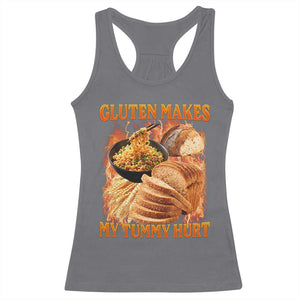 Funny Gluten Free Racerback Tank Top Gluten Makes My Tummy Hurt Vintage Bootleg Graphic TS10 Charcoal Print Your Wear