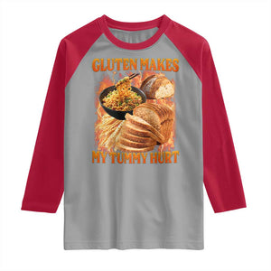 Funny Gluten Free Raglan Shirt Gluten Makes My Tummy Hurt Vintage Bootleg Graphic TS10 Sport Gray Red Print Your Wear