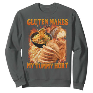 Funny Gluten Free Sweatshirt Gluten Makes My Tummy Hurt Vintage Bootleg Graphic TS10 Dark Heather Print Your Wear