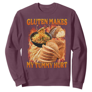 Funny Gluten Free Sweatshirt Gluten Makes My Tummy Hurt Vintage Bootleg Graphic TS10 Maroon Print Your Wear