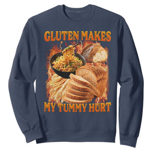 Funny Gluten Free Sweatshirt Gluten Makes My Tummy Hurt Vintage Bootleg Graphic TS10 Navy Print Your Wear