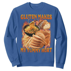 Funny Gluten Free Sweatshirt Gluten Makes My Tummy Hurt Vintage Bootleg Graphic TS10 Royal Blue Print Your Wear