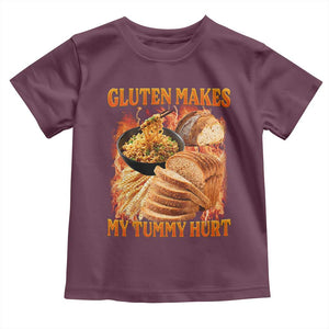 Funny Gluten Free Toddler T Shirt Gluten Makes My Tummy Hurt Vintage Bootleg Graphic TS10 Maroon Print Your Wear