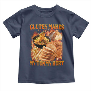 Funny Gluten Free Toddler T Shirt Gluten Makes My Tummy Hurt Vintage Bootleg Graphic TS10 Navy Print Your Wear