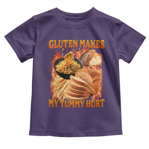 Funny Gluten Free Toddler T Shirt Gluten Makes My Tummy Hurt Vintage Bootleg Graphic TS10 Purple Print Your Wear