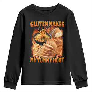 Funny Gluten Free Youth Sweatshirt Gluten Makes My Tummy Hurt Vintage Bootleg Graphic TS10 Black Print Your Wear