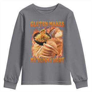 Funny Gluten Free Youth Sweatshirt Gluten Makes My Tummy Hurt Vintage Bootleg Graphic TS10 Charcoal Print Your Wear