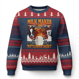 Lactose Intolerant Meme Ugly Christmas Sweater Milk Makes My Tummy Hurt Vintage Bootleg Graphic TS10 Navy Red Print Your Wear