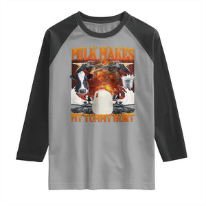 Lactose Intolerant Meme Raglan Shirt Milk Makes My Tummy Hurt Vintage Bootleg Graphic TS10 Sport Gray Black Print Your Wear