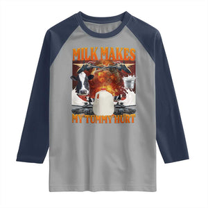 Lactose Intolerant Meme Raglan Shirt Milk Makes My Tummy Hurt Vintage Bootleg Graphic TS10 Sport Gray Navy Print Your Wear