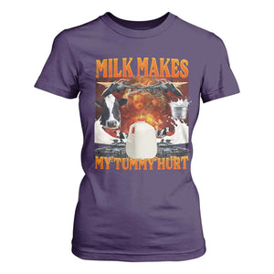 Lactose Intolerant Meme T Shirt For Women Milk Makes My Tummy Hurt Vintage Bootleg Graphic TS10 Purple Print Your Wear