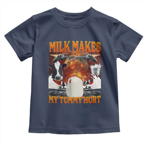 Lactose Intolerant Meme Toddler T Shirt Milk Makes My Tummy Hurt Vintage Bootleg Graphic TS10 Navy Print Your Wear
