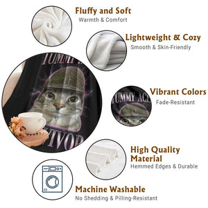 Tummy Ache Survivor Cat Meme Throw Blanket Funny Trending Oddly Specific Brainrot Memes TS10 Print Your Wear