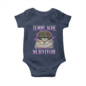 Tummy Ache Survivor Cat Meme Baby Onesie Funny Trending Oddly Specific Brainrot Memes TS10 Navy Print Your Wear