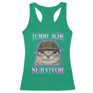 Tummy Ache Survivor Cat Meme Racerback Tank Top Funny Trending Oddly Specific Brainrot Memes TS10 Irish Green Print Your Wear