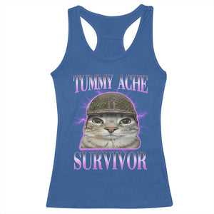 Tummy Ache Survivor Cat Meme Racerback Tank Top Funny Trending Oddly Specific Brainrot Memes TS10 Royal Blue Print Your Wear