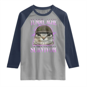 Tummy Ache Survivor Cat Meme Raglan Shirt Funny Trending Oddly Specific Brainrot Memes TS10 Sport Gray Navy Print Your Wear