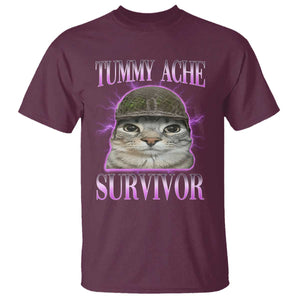 Tummy Ache Survivor Cat Meme T Shirt Funny Trending Oddly Specific Brainrot Memes TS10 Maroon Print Your Wear