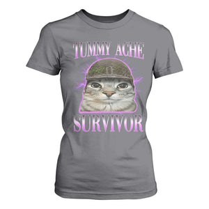 Tummy Ache Survivor Cat Meme T Shirt For Women Funny Trending Oddly Specific Brainrot Memes TS10 Charcoal Print Your Wear