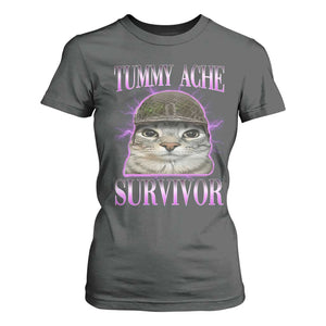 Tummy Ache Survivor Cat Meme T Shirt For Women Funny Trending Oddly Specific Brainrot Memes TS10 Dark Heather Print Your Wear