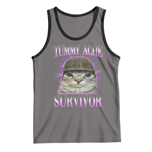 Tummy Ache Survivor Cat Meme Tank Top Funny Trending Oddly Specific Brainrot Memes TS10 Deep Heather Black Print Your Wear