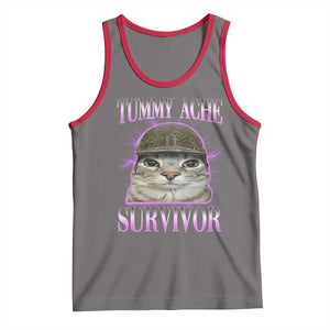 Tummy Ache Survivor Cat Meme Tank Top Funny Trending Oddly Specific Brainrot Memes TS10 Deep Heather Red Print Your Wear